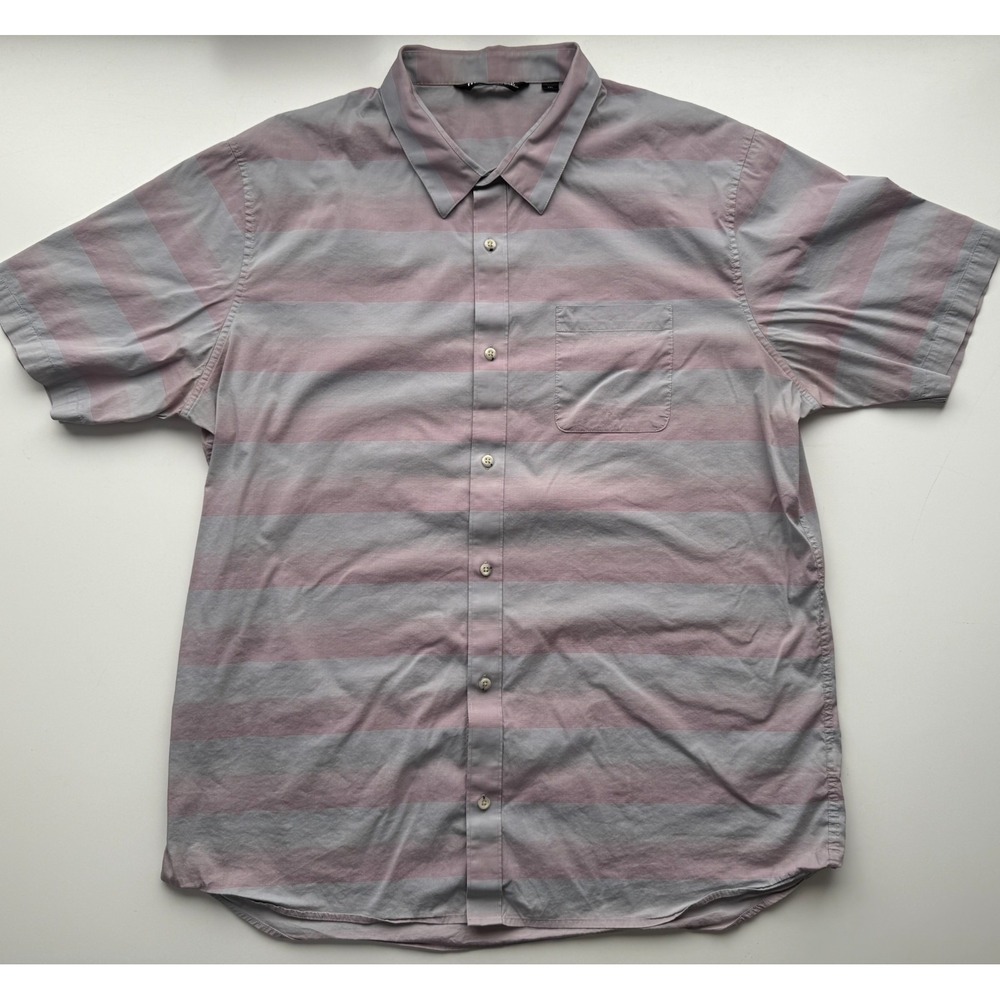 TRAVIS MATHEW SS Button Up Shirt Mens Large Pink Gray Stripe Lightweight